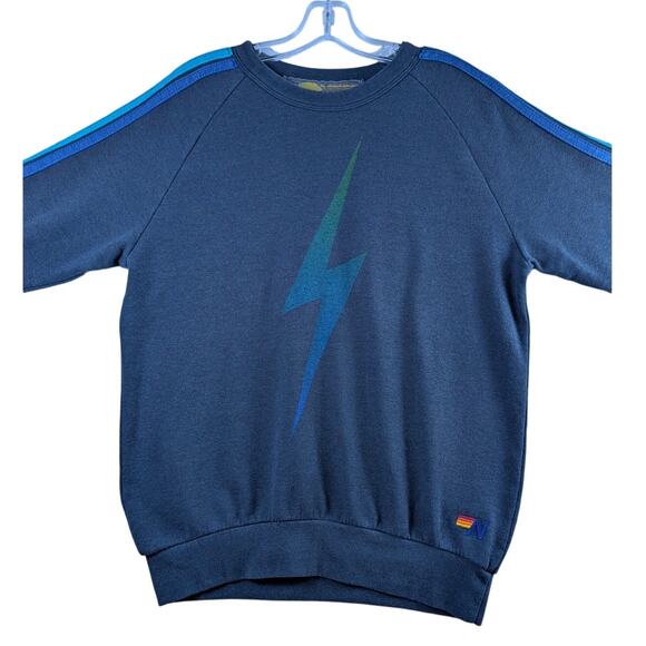 Aviator Nation Blue Multicolor Lightning Bolt Sweatshirt Womens Small Striped - Picture 3 of 8